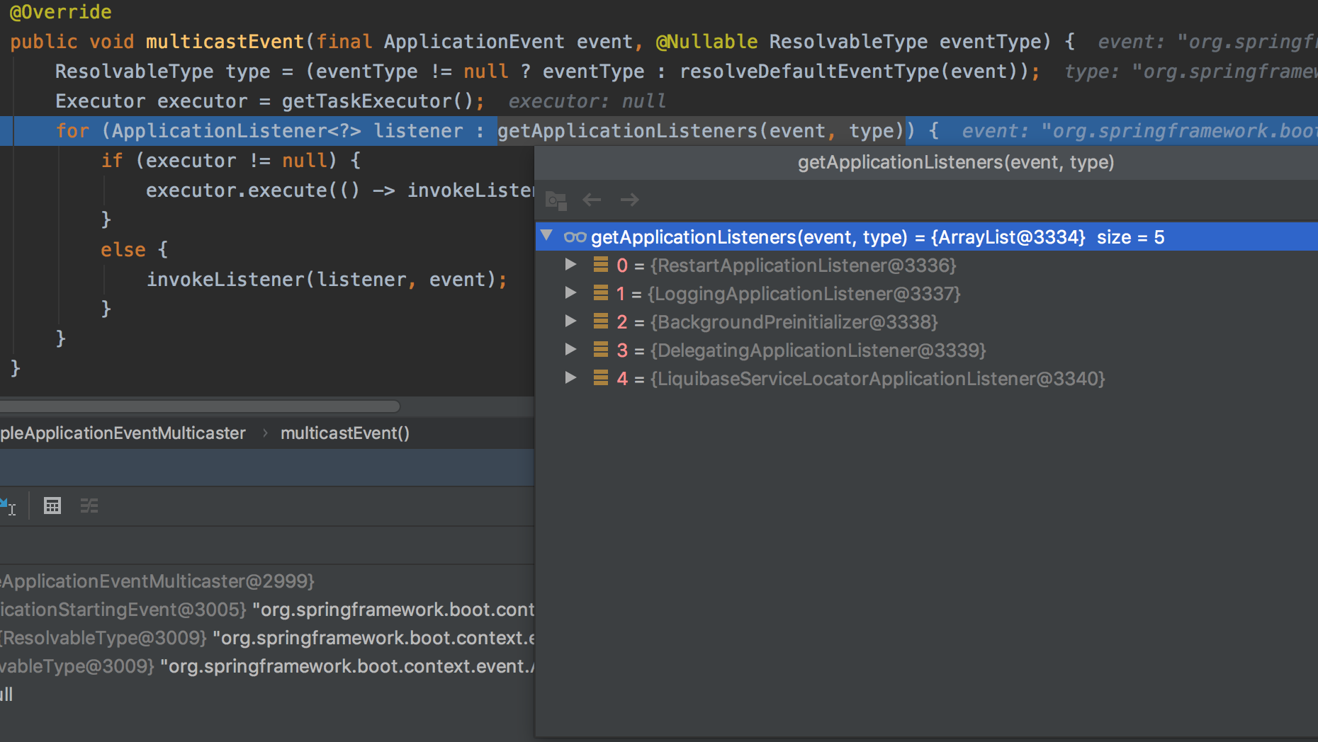 getApplicationListeners断点截图