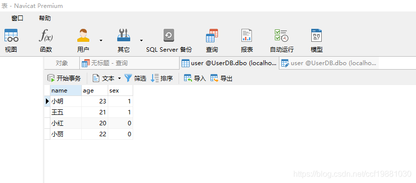 Data in user table