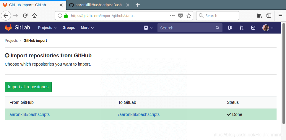 Github存储库导入到Gitlab