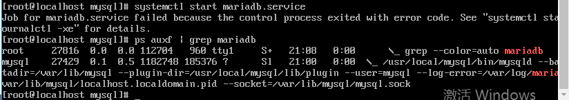 systemctl start mariadb.service，启动成功