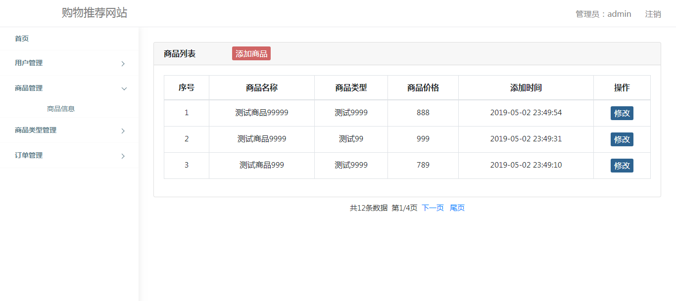 管理员商品列表