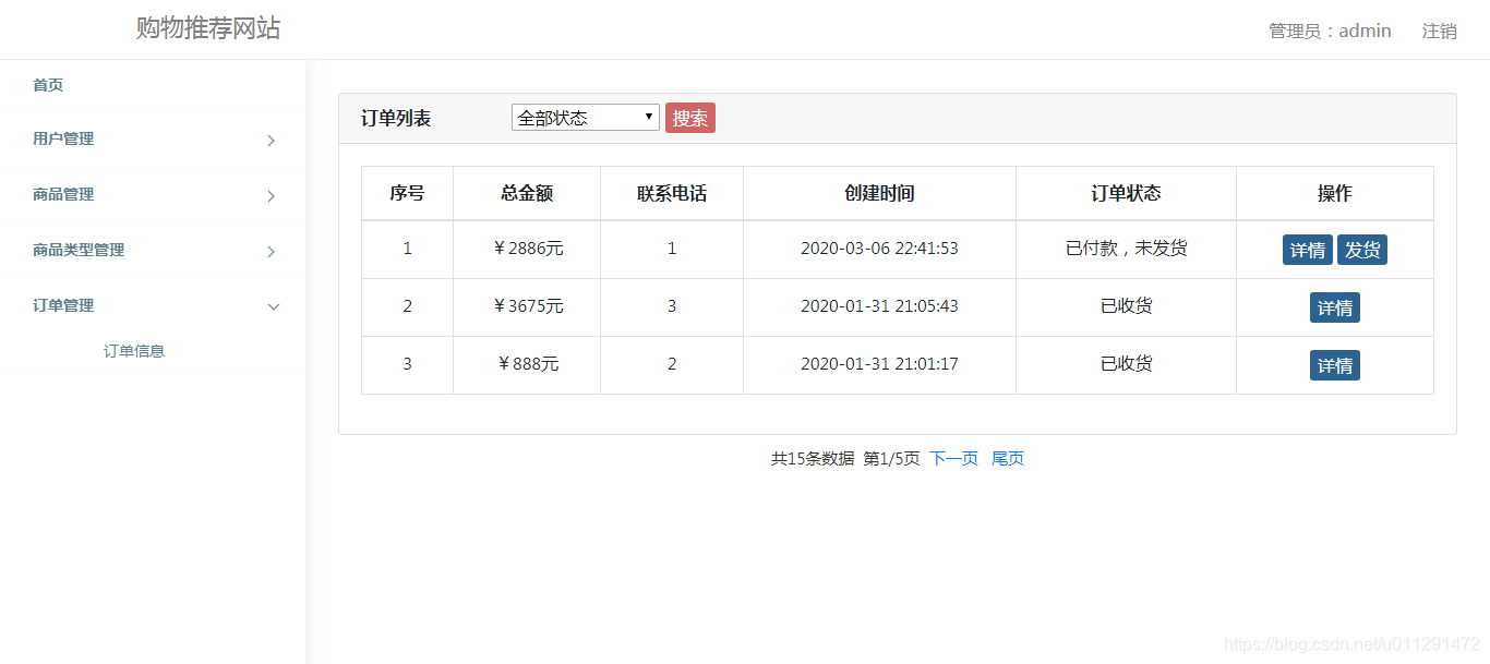 管理员订单列表