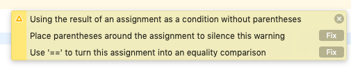 using the result of an assignment without parentheses