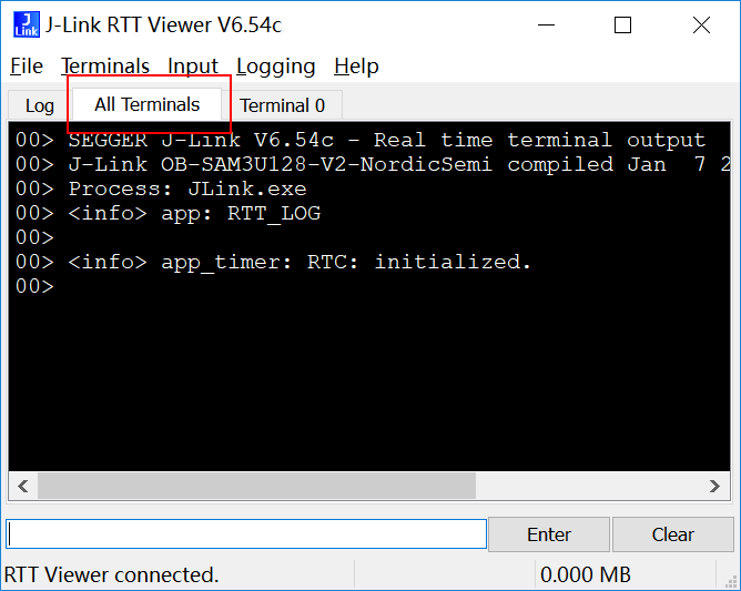 Nordic nRF52840 SDK16 RTT Log