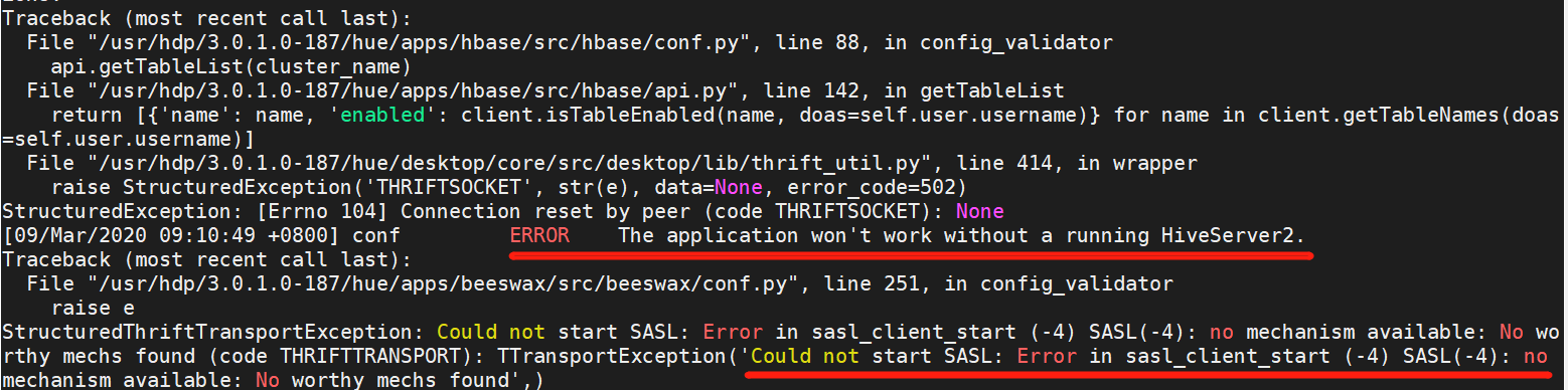 Hue Could not start SASL: Error in sasl_client_start (-4) SASL(-4): no mechanism available: No worth