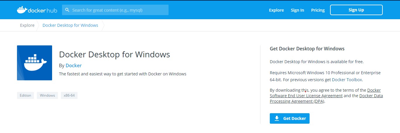 点击Get Docker跳转下载连接，复制下载链接到迅雷中即可