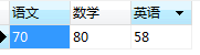 语文，数学，英语。其中有3条记录分别表示语文70分，数学80分，英语58分，