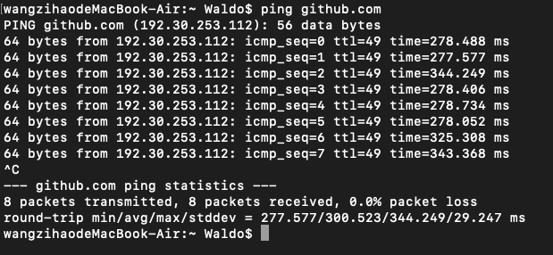成功ping通github