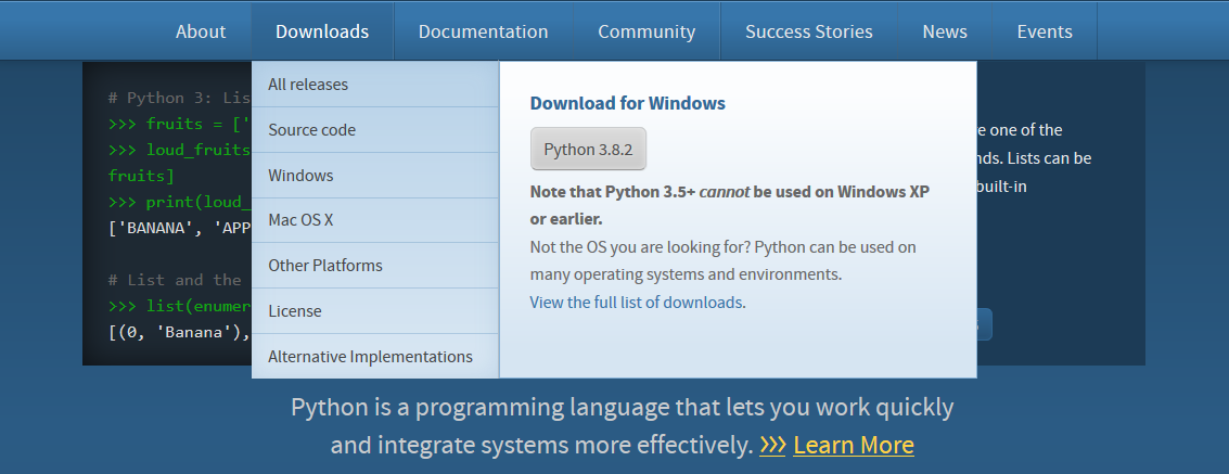 下载Python3安装包