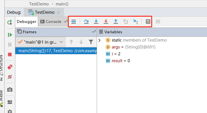 debug模式,进入断点后的界面,我这里是windows,可能和mac的图标等会有