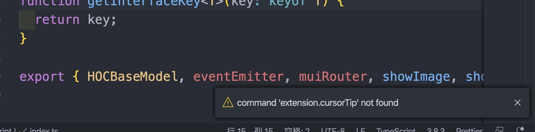 command 'extension.cursorTip' not found