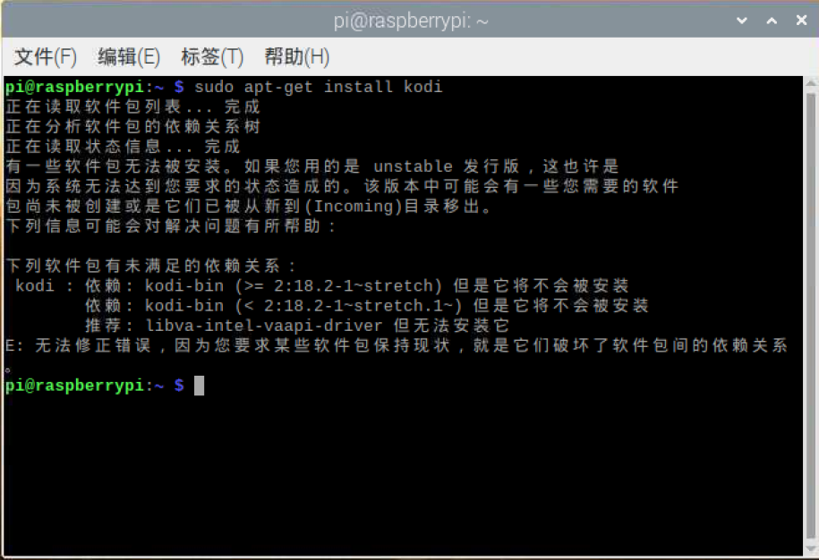 树莓派 4 安装 KODI失败