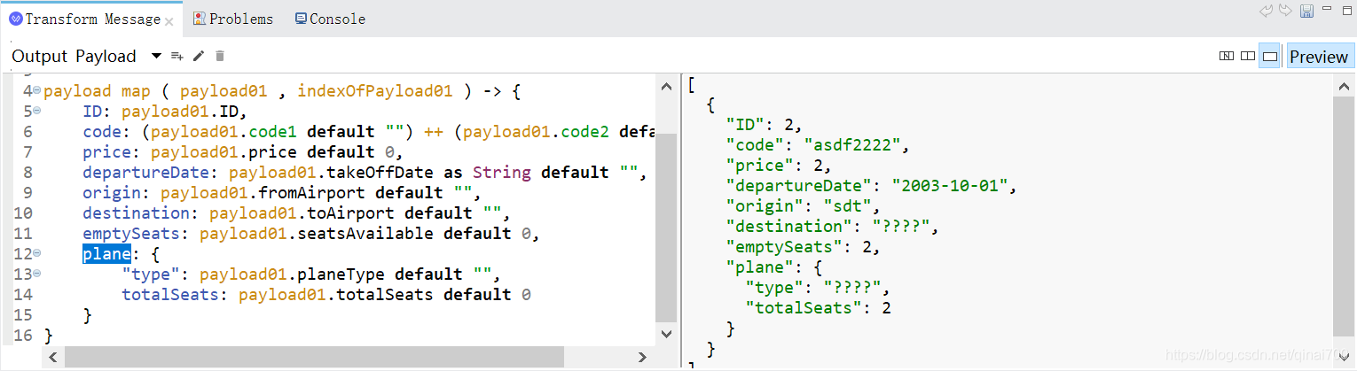 Database expression transforms the input to the output