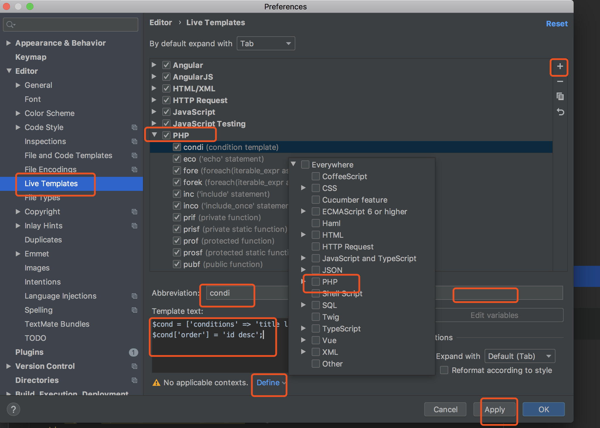 phpstorm 自动补全（代码片断）