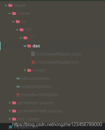target目录下dao层中可以看到xm文件和class文件可以对应起来