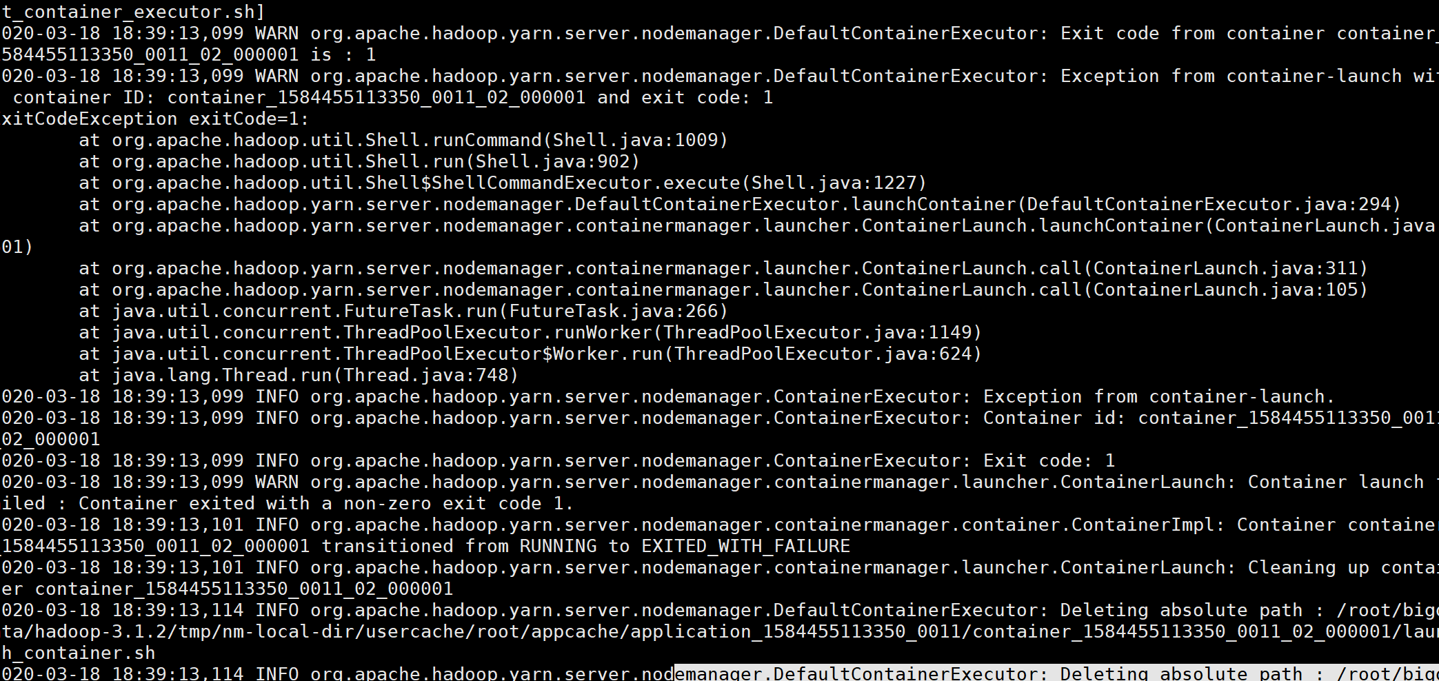 DefaultContainerExecutor Exception code