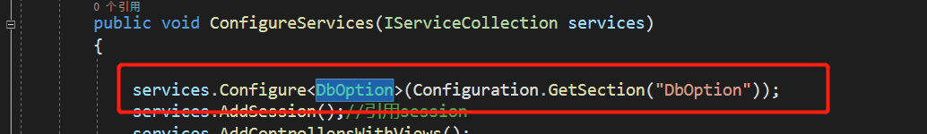 services.Configure(Configuration.GetSection("DbOption"));