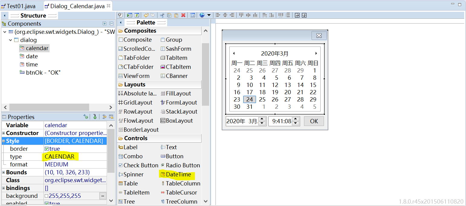 swt calendar setdate default