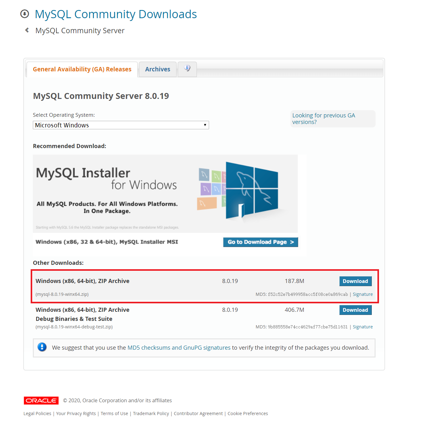 MySQL Community Server 8.0.19下载