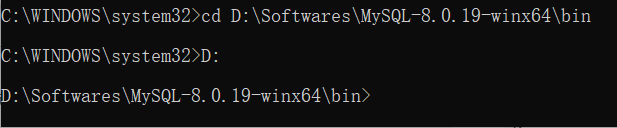 转到 MySQL 8.0.19 bin目录