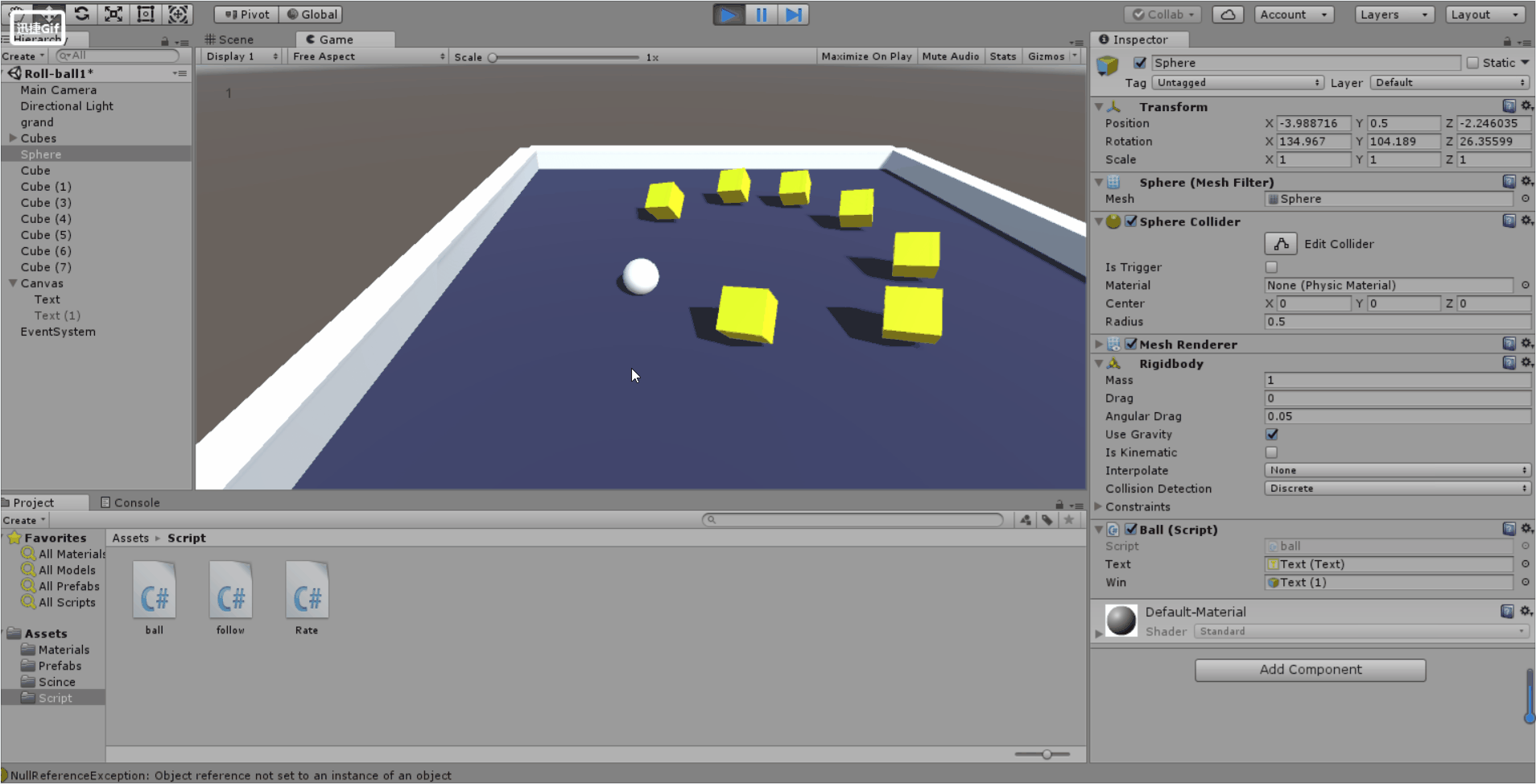 unity3d小白游戏--roll a ball