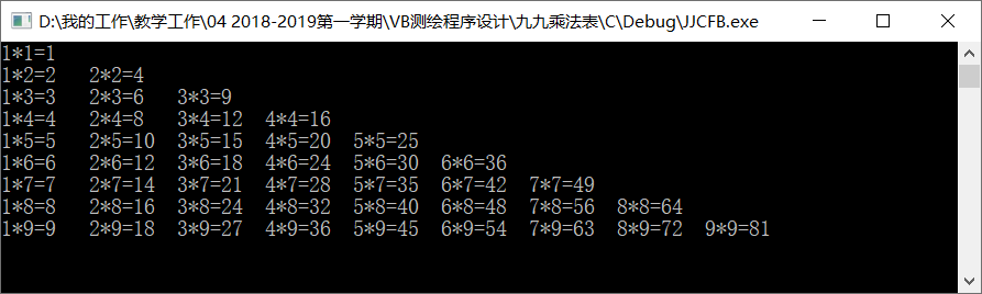 多种语言《九九乘法表》荟萃：C、C++、C#、JavaScript、SQL、VB、VBA、Python