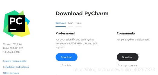 图 1.5 PyCharm 下载界面
