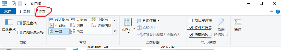 勾选文件扩展名和隐藏的项目