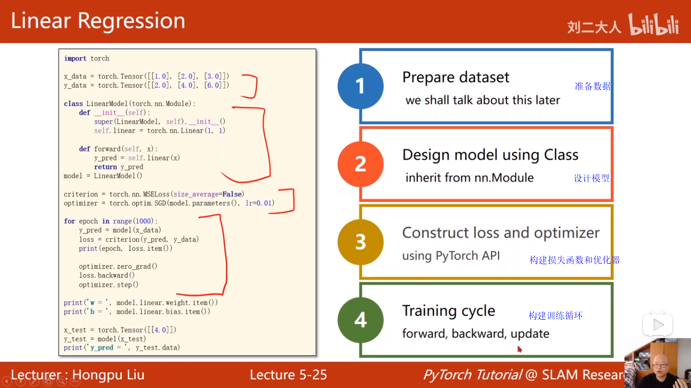 pytorch深度学习实践1 基础知识,线性模型,梯度下降算法的实现,反向传播,用pytorch实现线性模回归