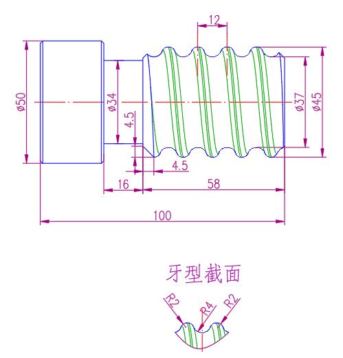 数控车床圆弧螺纹宏程序,参考案例如下o0001m12m3 s800 t0101g0 x52 z