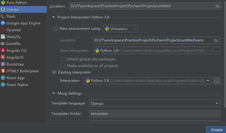 pycharm django环境搭建_django创建项目和应用的命令