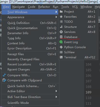 how to connect database in pycharm for django