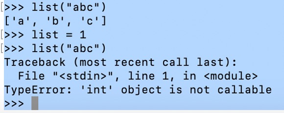 file" stdin>",line1,in module>typeerror:intobjectisnotcallable