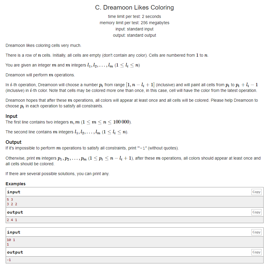 Codeforces Round #631 (Div. 2) - Thanks, Denis aramis Shitov!  C. Dreamoon Likes Coloring（贪心+思维）