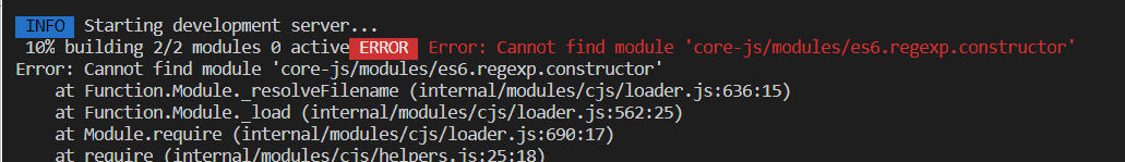 Error:Cannot find module 'core-js/mpdules/es6.regexp.constructor',无法识别ES6语法