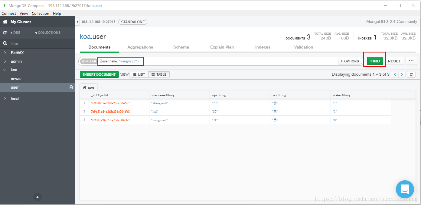 mongodb compass and query