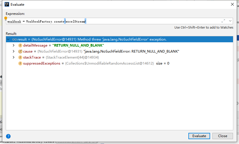 workbook = WorkbookFactory.create(excelStream) java.lang