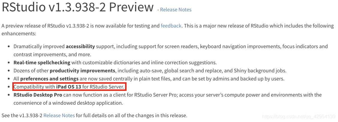 Compatibility with **iPad OS 13** for RStudio Server.