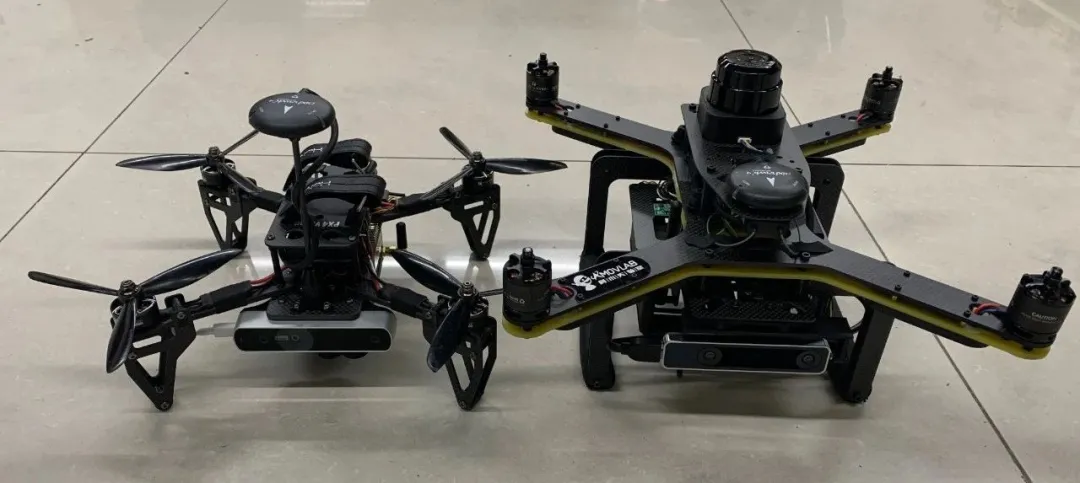 Physical comparison (PX4-Vision on the left, P200 drone on the right)
