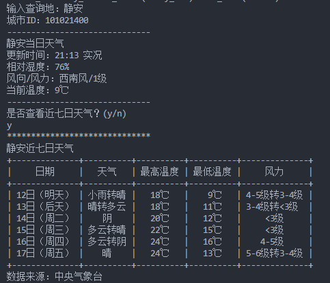 写一个爬取中国天气网的终端版天气预报爬虫Python拇指笔记-