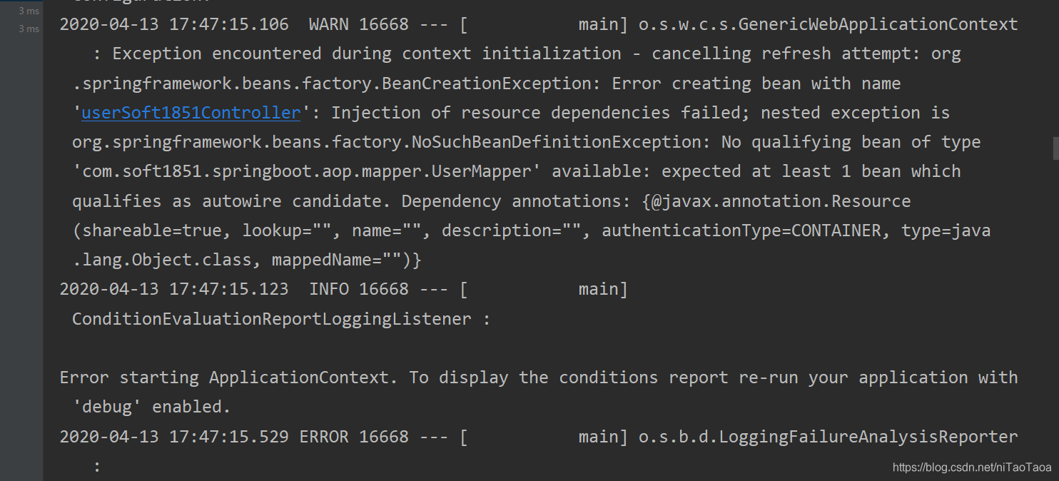 Error starting ApplicationContext. To display the conditions report re ...