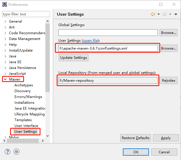 eclipse设置指定maven【apache-maven-3.6.1】