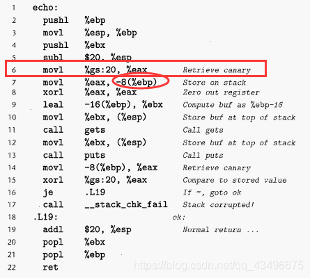 使用栈保护者的汇编代码