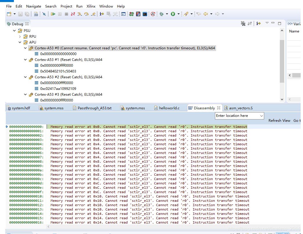 ZCU106 Run Error Error While Launching Program AXI AP Transaction