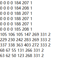 このうち、データの最初の6列は、対象のリモートセンシング画像領域（roi）から抽出された6つのバンドのグレー値を表し、最後の列はデータカテゴリのラベルを表します。