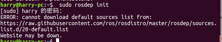 zui jin anzhuang chuxian cuowu :ERROR: cannot download default sources list from: https://raw.githubusercontent.com/ros/rosdistro/master/rosdep/sources.list.d/20-default.list Website may be down.jiejue fangan :https://blog.csdn.net/qq_35590091/article/details/100515558