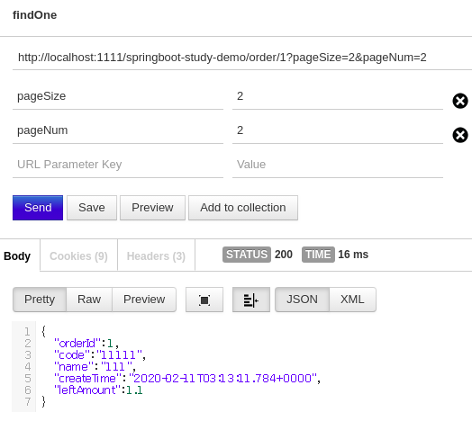 findOne方法(后台不接受分页参数),可以看到加入分页参数