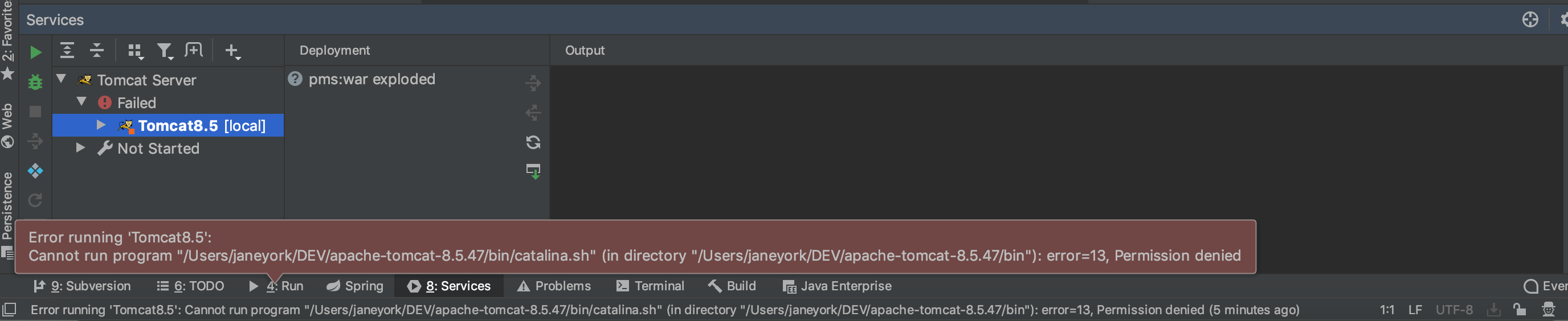 Mac下IntelliJ IDEA使用Tomcat报error=13, permission denied_mac idea terminal