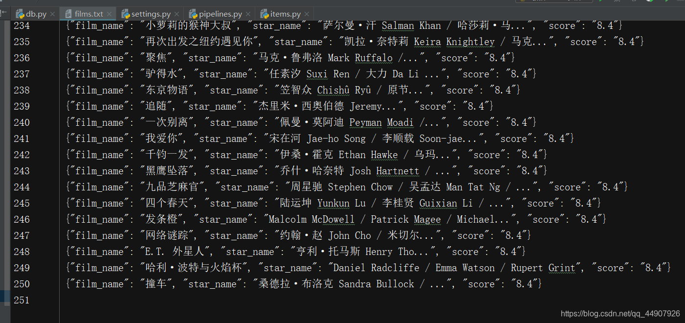 Python爬虫之Scrapy框架系列(5)——项目实战【某瓣Top250电影所有信息的txt文本存储】
