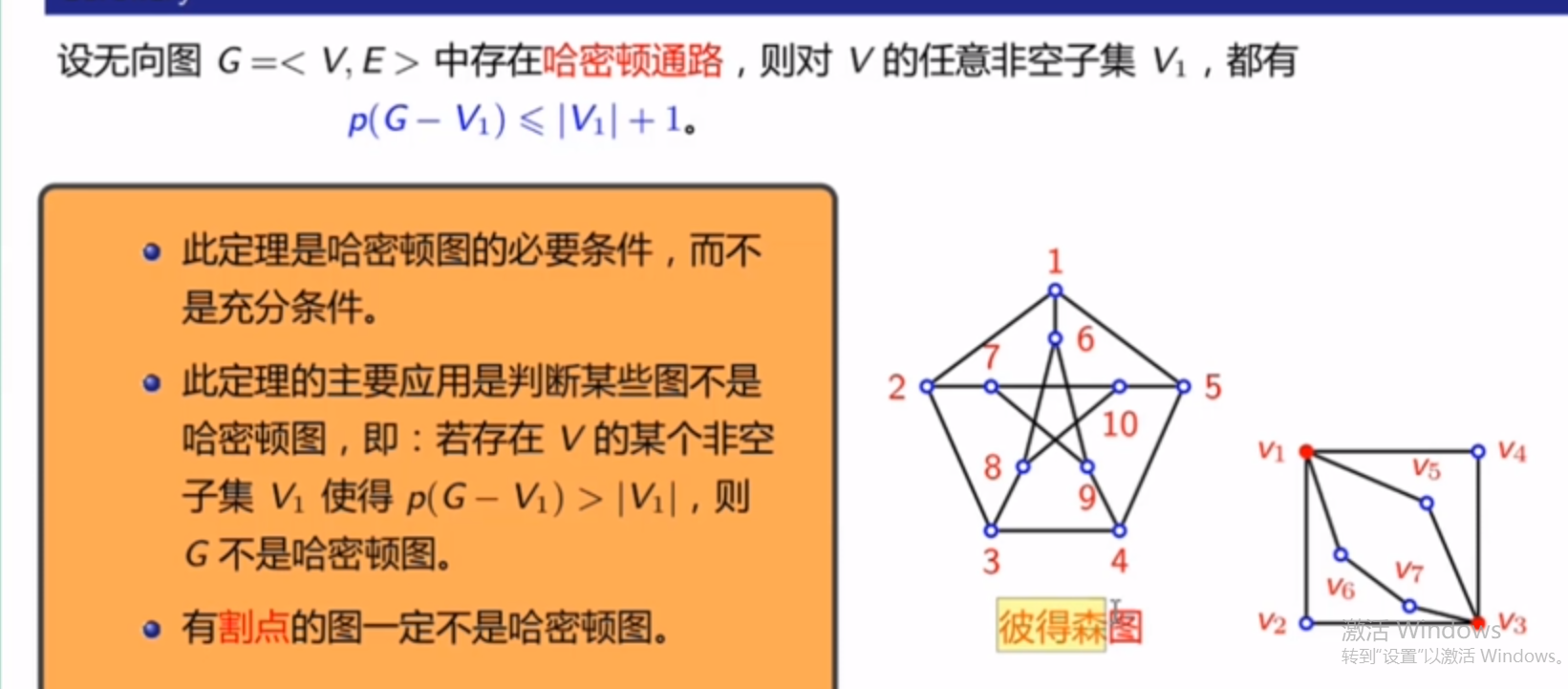 (判断非哈密顿图 )哈密顿图的充分条件哈密顿图常用结论:在无向完全